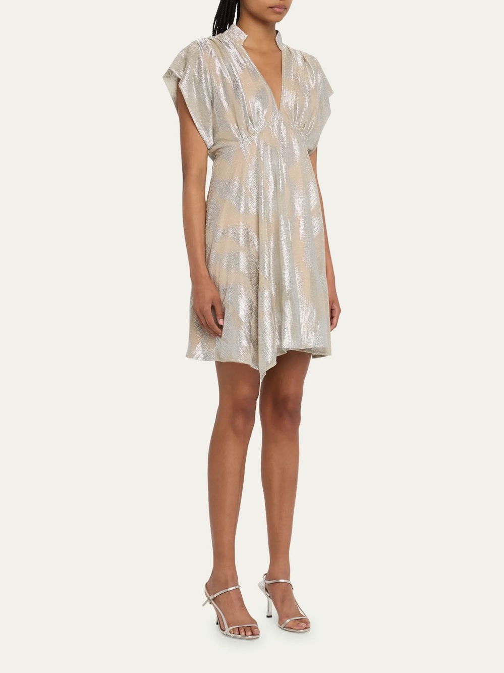 IRO Paris Brandi Metallic Lamé Draped V-Neck Dress